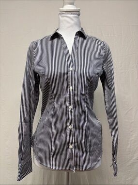 H&M Navy and White Striped Button-Up Blouse